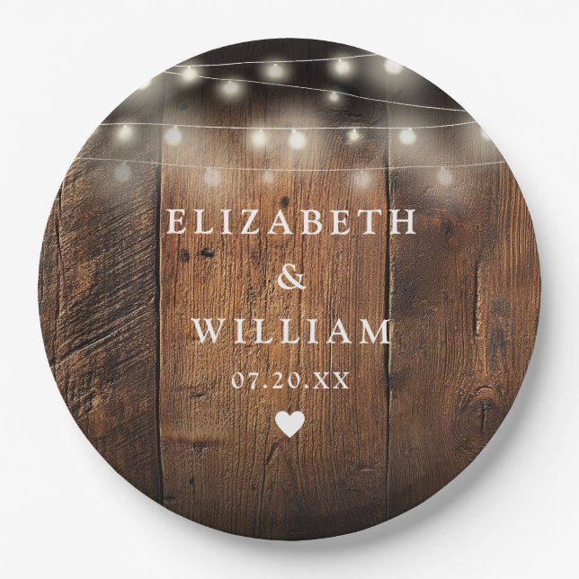 Prato De Papel Casamento de Cordas Luzes de Madeira Rústica Boho  (Frente)