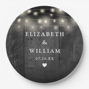 Prato De Papel Casamento de Cordas Luzes Rústicas de Madeira Negr