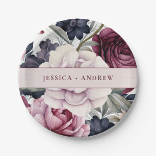 Prato De Papel Casamento De Cores De Água Flórida De Plum Purple 