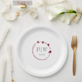 Prato De Papel Casamento de Cranberry Red Simple Heart Wreath Mon