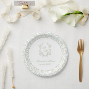 Prato De Papel Casamento de Cumeeira Floral Vintage Sábio Elegant