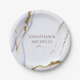 Prato De Papel Casamento de Design Abstrato Azul e Dourado Modern