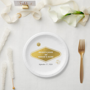 Prato De Papel Casamento de Destino de Las Vegas Dourado
