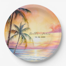 Prato De Papel Casamento de Destino de Praia Sunset