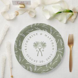 Prato De Papel Casamento de Destino Tropical de Palmeiras