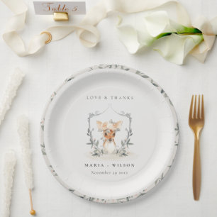 Prato De Papel Casamento de Dusky Deer Floral Crest