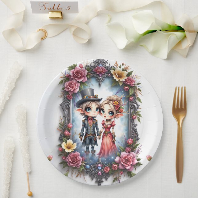 Prato De Papel Casamento de Elfo Steampunk Caprichoso  (Casamento)