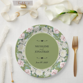 Prato De Papel Casamento de Embriões Florais Elegante