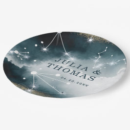 Prato De Papel Casamento de Estrelas Azuis Douradas Personalizada