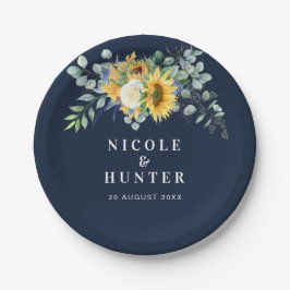 Prato De Papel Casamento de eucalipto de girassol de aquarela