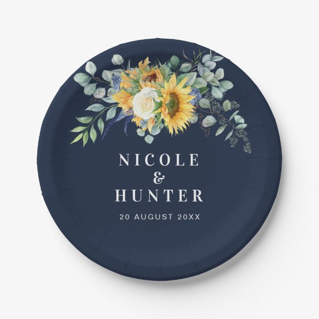 Prato De Papel Casamento de eucalipto de girassol de aquarela (Frente)