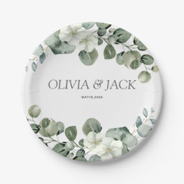 Prato De Papel Casamento de Eucalyptus aquarela Rustic Greenery