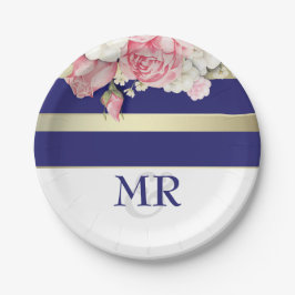 Prato De Papel Casamento de faixas brancas Douradas do Marinho Fl