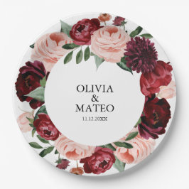 Prato De Papel Casamento de Flor da Borgonha Personalizado