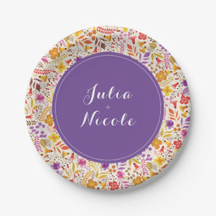 Prato De Papel Casamento de Flor Silvestre Boho Laranja Roxo