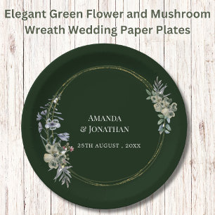 Prato De Papel Casamento de Flor Verde Elegante e Fusca de Mushro