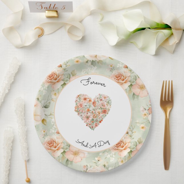 Prato De Papel Casamento de Flores de Pêssego Bonitas (Casamento)