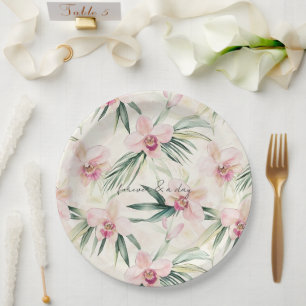 Prato De Papel Casamento de Flores Tropicais bonito Rosa