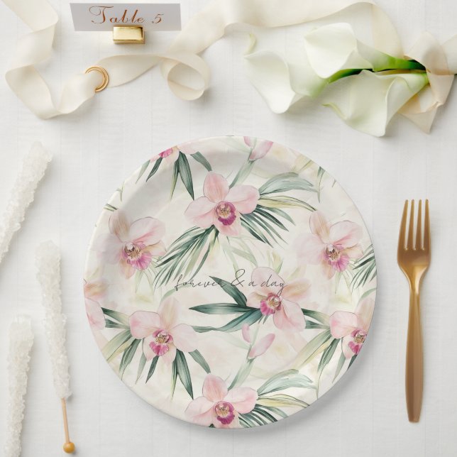 Prato De Papel Casamento de Flores Tropicais bonito Rosa (Casamento)