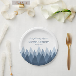 Prato De Papel Casamento de Florestas Azuis