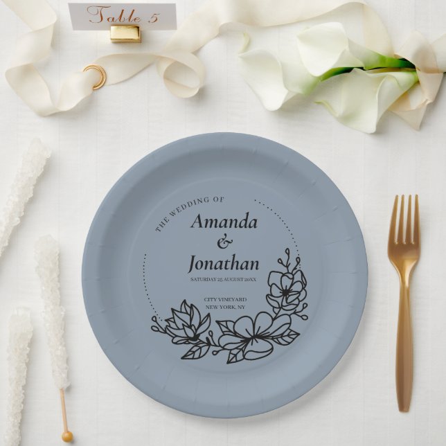 Prato De Papel Casamento de Folha Azul Moderno Trendy (Casamento)