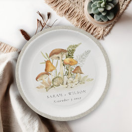 Prato De Papel Casamento de Folhagem de Fern, Rust Orange Mushroo