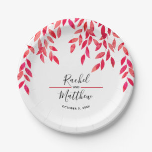 Prato De Papel Casamento de Folhagem Rosa Quente