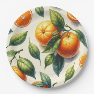 Prato De Papel Casamento de Folhas de Laranja em Aquarela