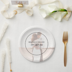 Prato De Papel Casamento de Foto Minimalista Simples Elegante