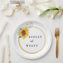 Prato De Papel Casamento de Girassol Amarelo Moderno