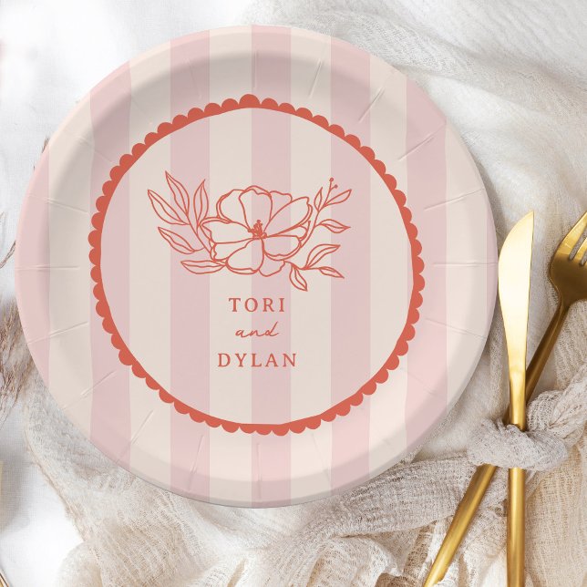 Prato De Papel Casamento de Greve Tropical Rosa Floral (Criador carregado)