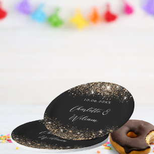Prato De Papel Casamento de guião dourado preto