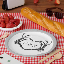 Prato De Papel Casamento de Halloween do Esqueleto Romântico Góti