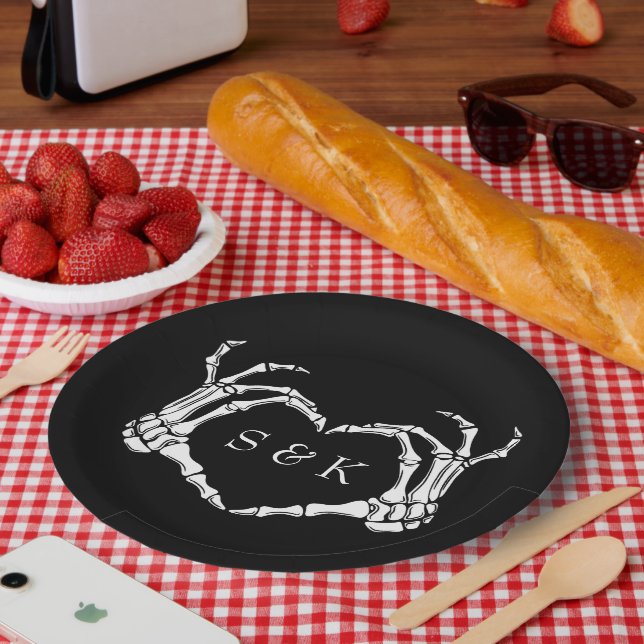 Prato De Papel Casamento de Halloween do Esqueleto Romântico Góti (Piquenique)