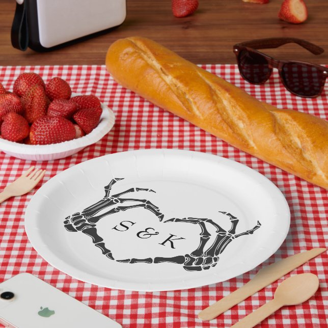 Prato De Papel Casamento de Halloween do Esqueleto Romântico Góti (Piquenique)