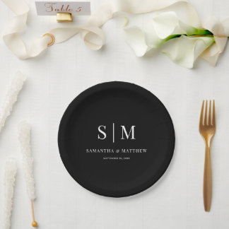 Prato De Papel Casamento de Iniciais de Casal Elegante Simples Pr