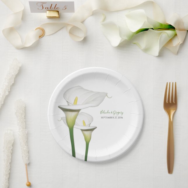 Prato De Papel Casamento de Lírios de Calla Branca Elegante (Casamento)