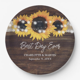 Prato De Papel Casamento de Luzes de Madeira de Girassol