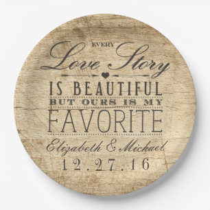 Prato De Papel Casamento de madeira do celeiro rústico bonito de