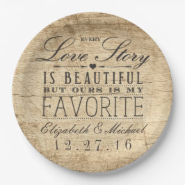 Prato De Papel Casamento de madeira Rústica Barn, uma bela histór