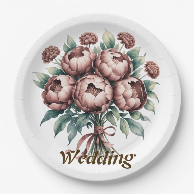 Prato De Papel Casamento de Mocha Brown Blooms (Frente)