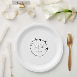 Prato De Papel Casamento de Monograma da Terra Simples Preta