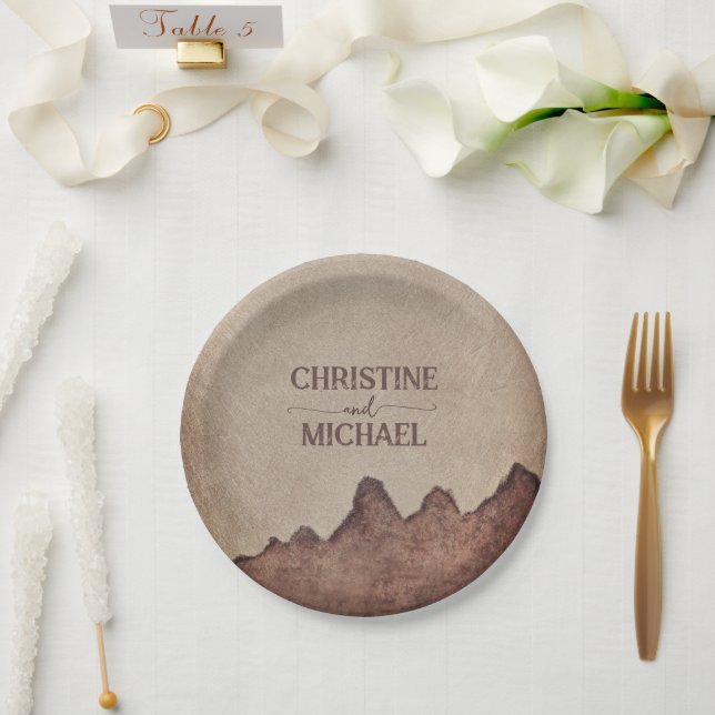 Prato De Papel Casamento de montanhas castanhas com papel rústico (Casamento)