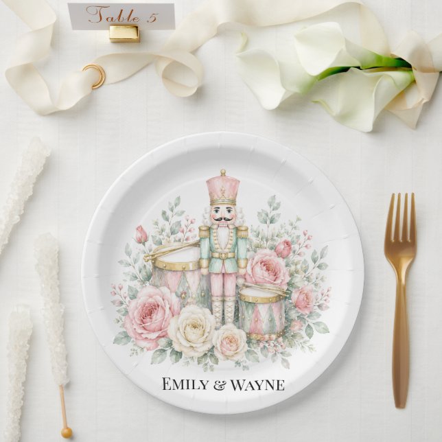 Prato De Papel Casamento de Natal com Quebra-Nozes Pastel (Casamento)