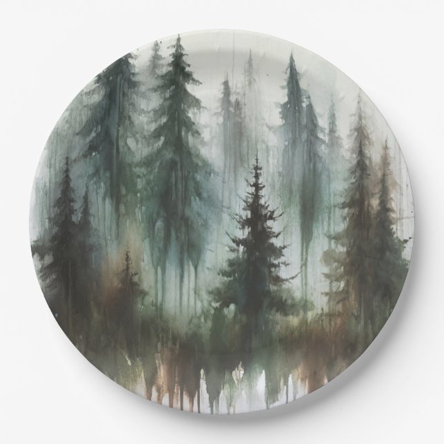 Prato De Papel Casamento de Natureza Selvagem Rústica das Árvores (Frente)