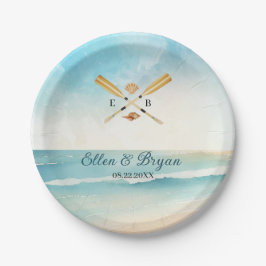 Prato De Papel Casamento de Oars de Praia de Watercolor