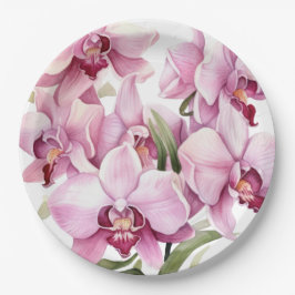 Prato De Papel Casamento de Orquídeas Brancas e Rosa