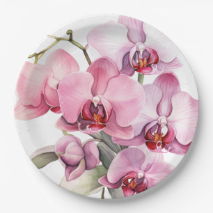 Prato De Papel Casamento de Orquídeas Rosa e Roxo