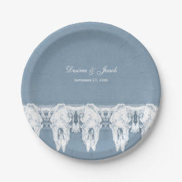 Prato De Papel Casamento de Padrão de Vaca Branca Rustic Dusty