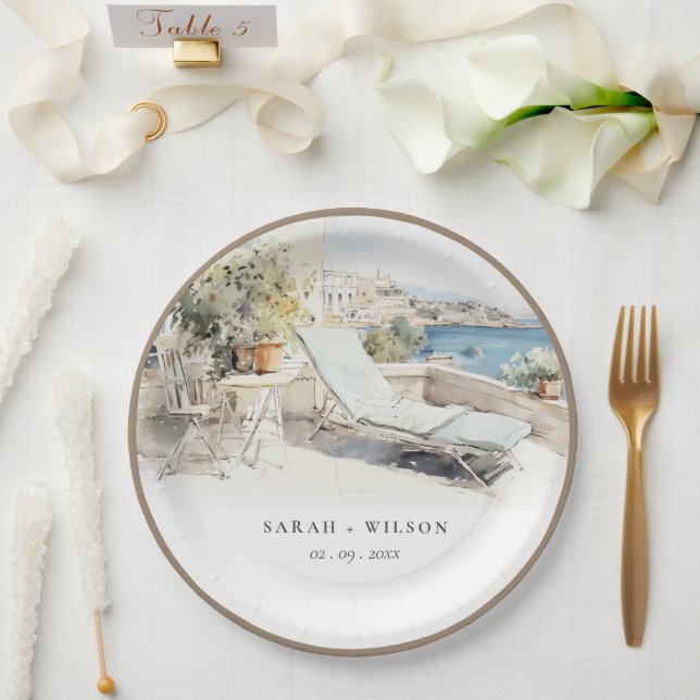 Prato De Papel Casamento de Paisagem de Grécia Curfu (Casamento)